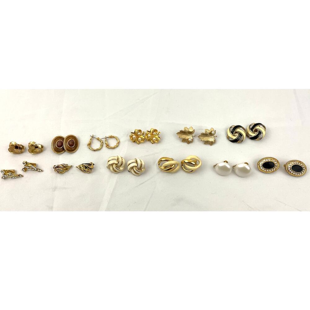 VTG Lot of 12 Assorted Gold Toned Clip-on Earrings Signed Trifari SaraCov Napier